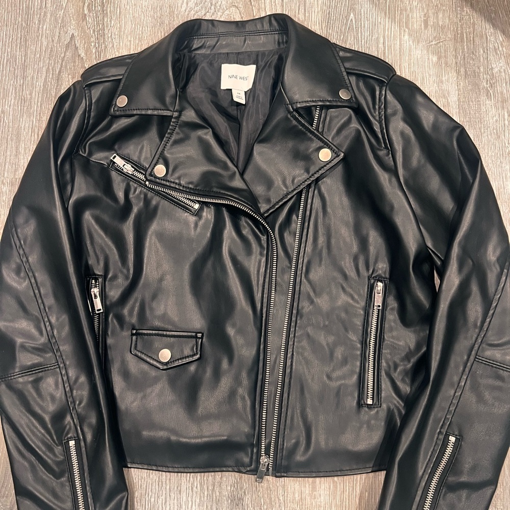 Nine West Black Faux Leather Asymmetrical Moto Jacket